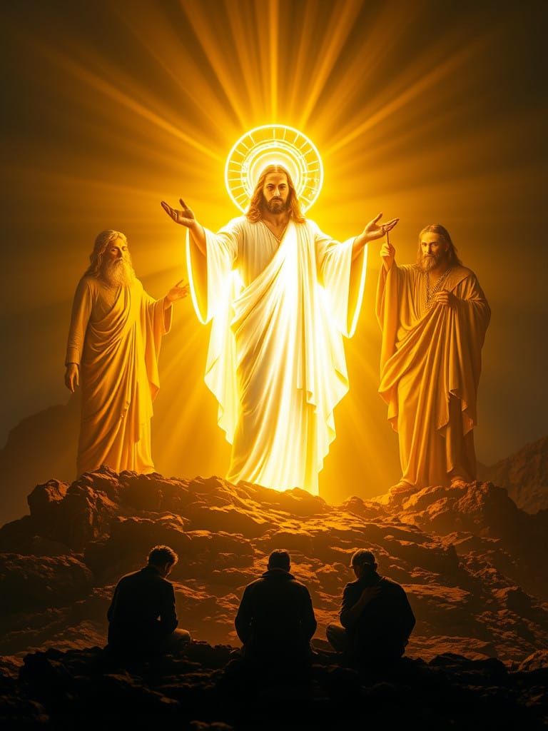 Majestic Transfiguration Scene in Neon-Lit Glory