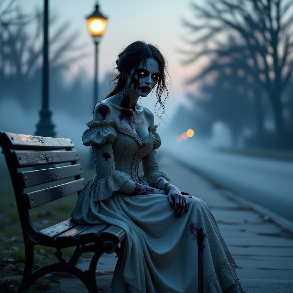 Eerie 19th Century Zombie Woman in Photorealistic Style