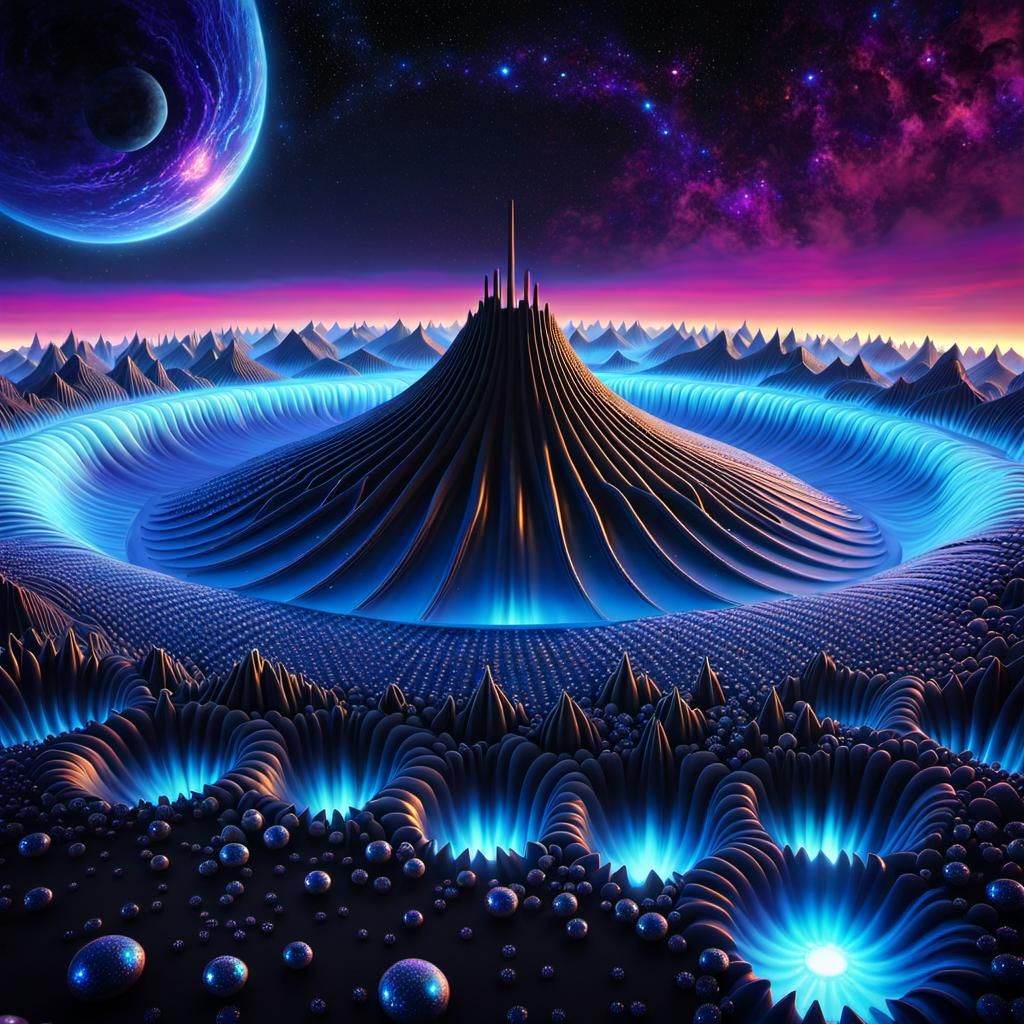 Underwater Ferrofluid Megapolis in Psychedelic Black Light A...