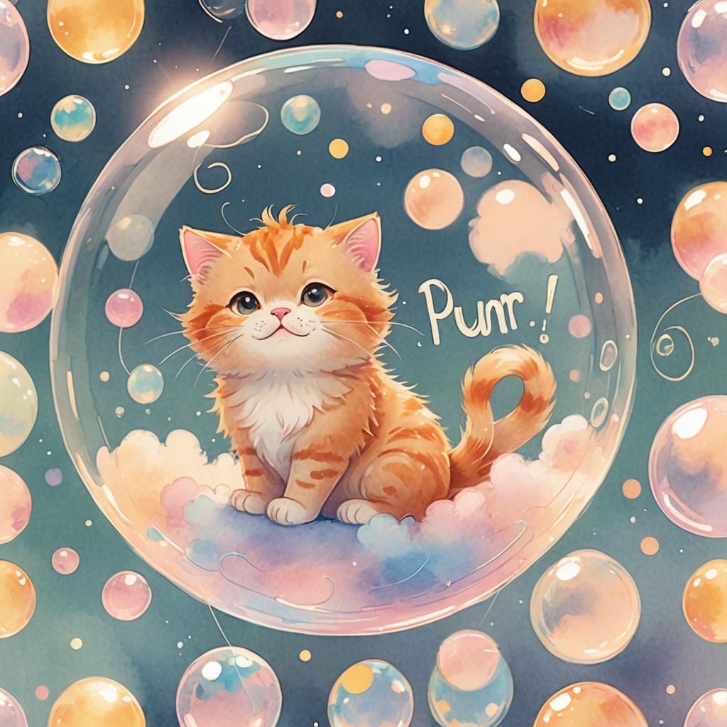 Playful Cartoon Cat "PURR" in Kawaii Style