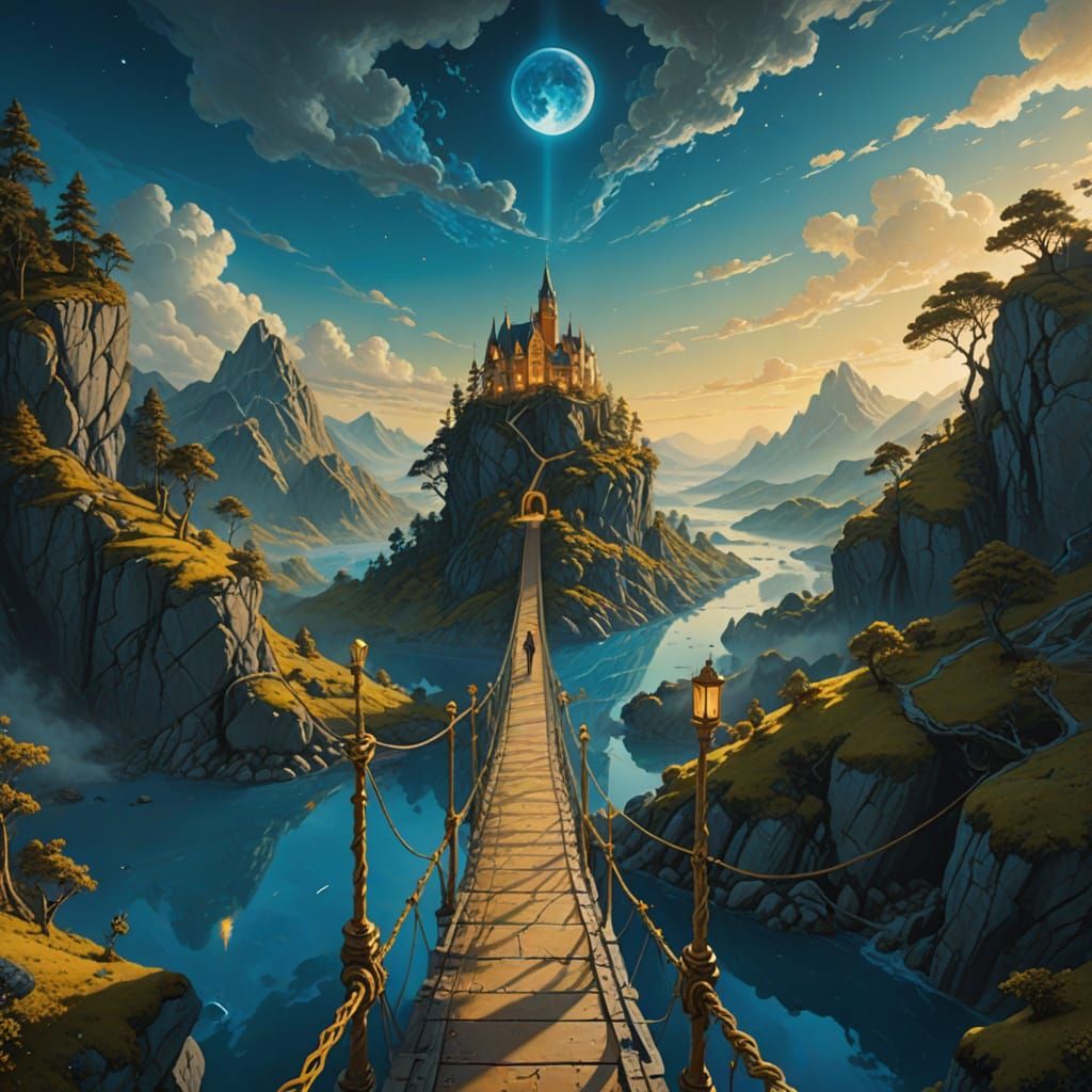 Surreal Traveler on Crescent Moon Bridges
