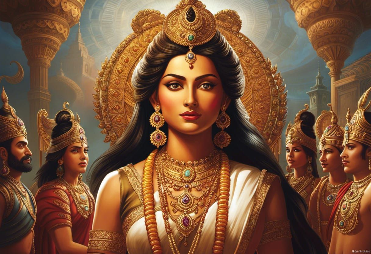 Dynamic Hindu Gods Scene in Colorful Impressionist Style