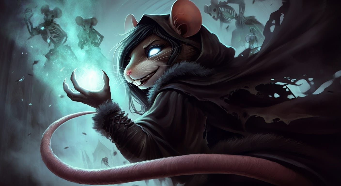 Dark Fantasy Mouse Goddess in Oil and Digital Art