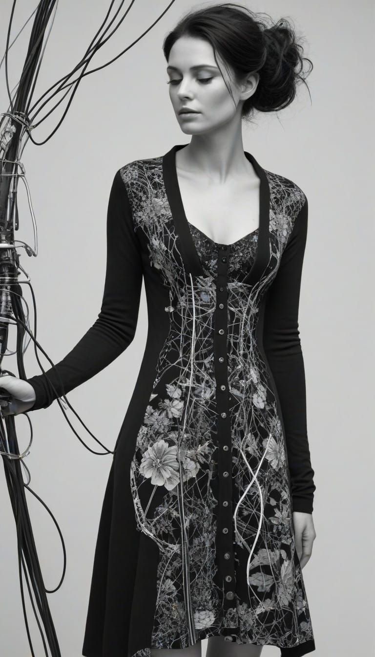 A Monochrome Portrait of a Woman Comforting a Broken Machine