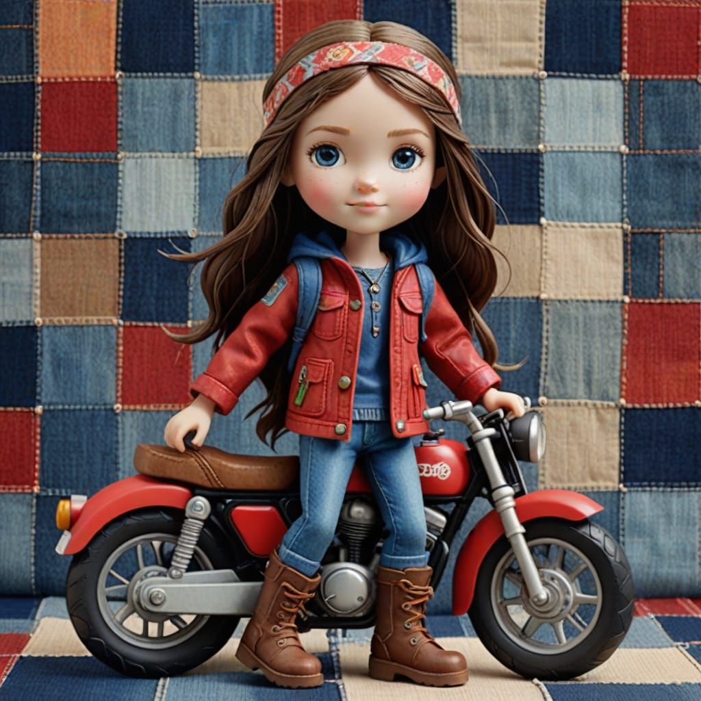 Free-Spirited Hippie Girl Riding a Vintage Motorcycle
