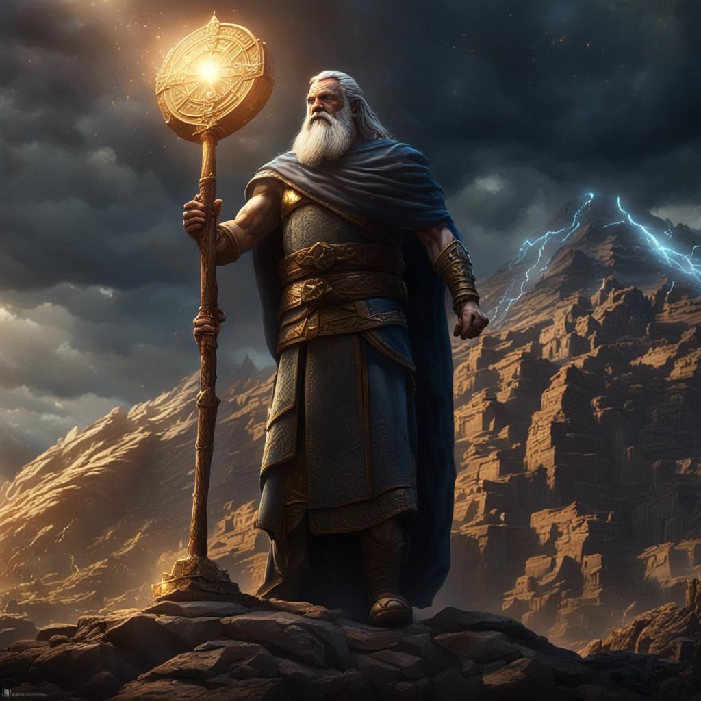 Moses' Descent: Divine Radiance in Art Nouveau Style