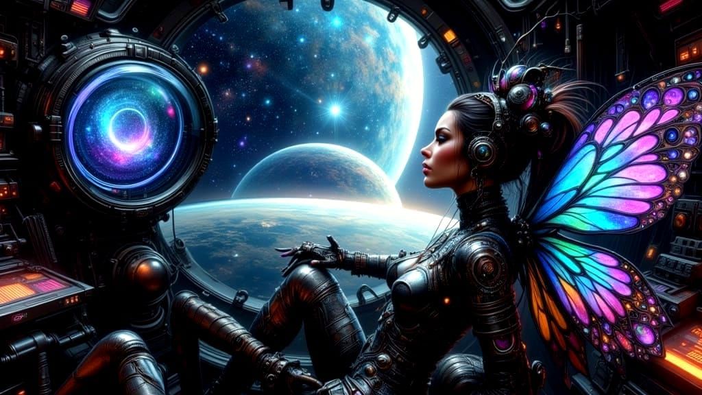 Mexican Cyborg Fairy Punk Astronaut in Cyberpunk Style