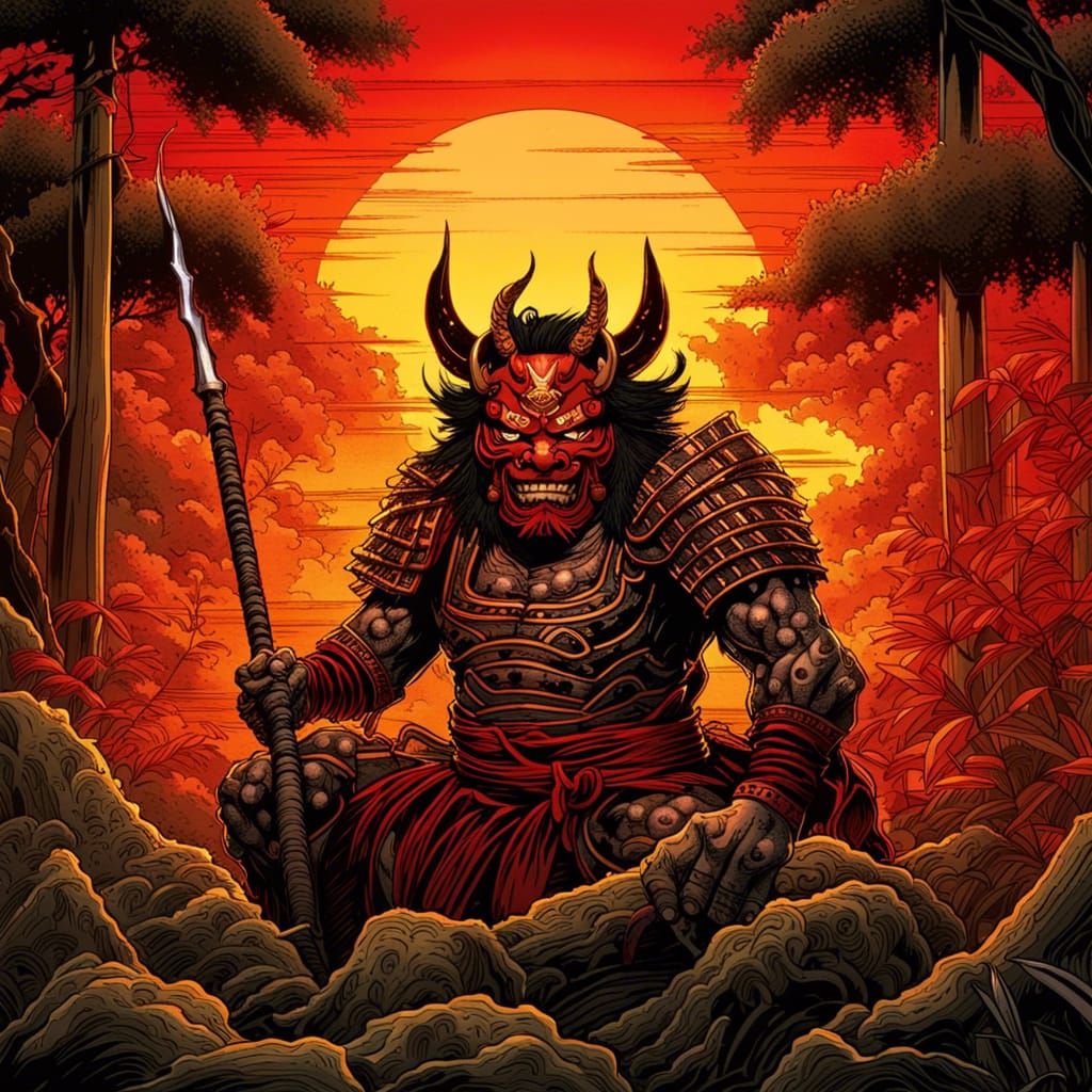 High Gothic Oni Warrior in Crimson Sunset