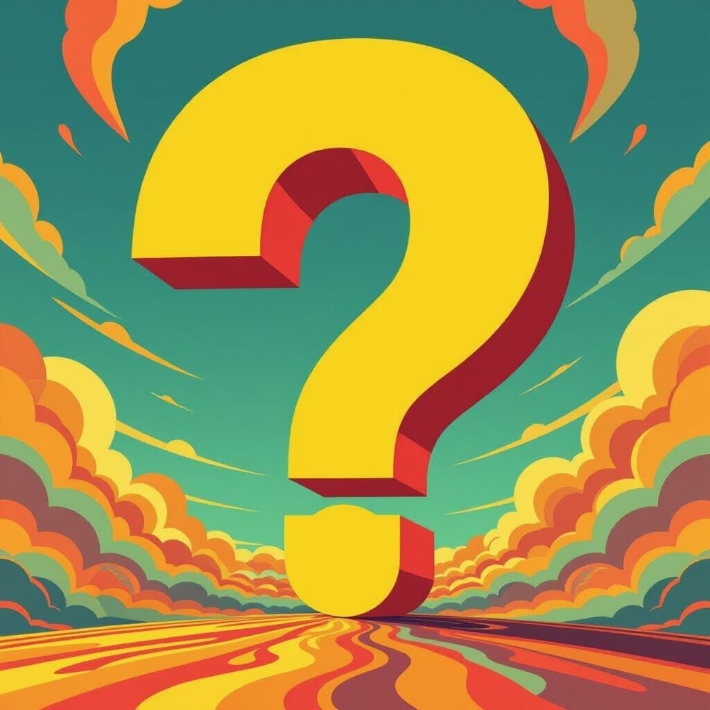 Giant Yellow Question Mark in Avant-Garde Style