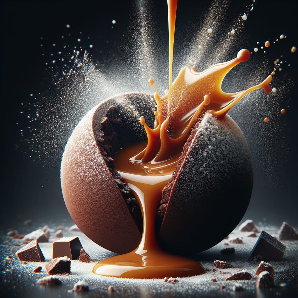 Chocolate Dessert with Caramel: Macro Food Photography