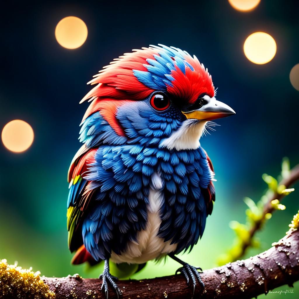 Whimsical Woodpecker: Ink Wash in Bioluminescent Garden