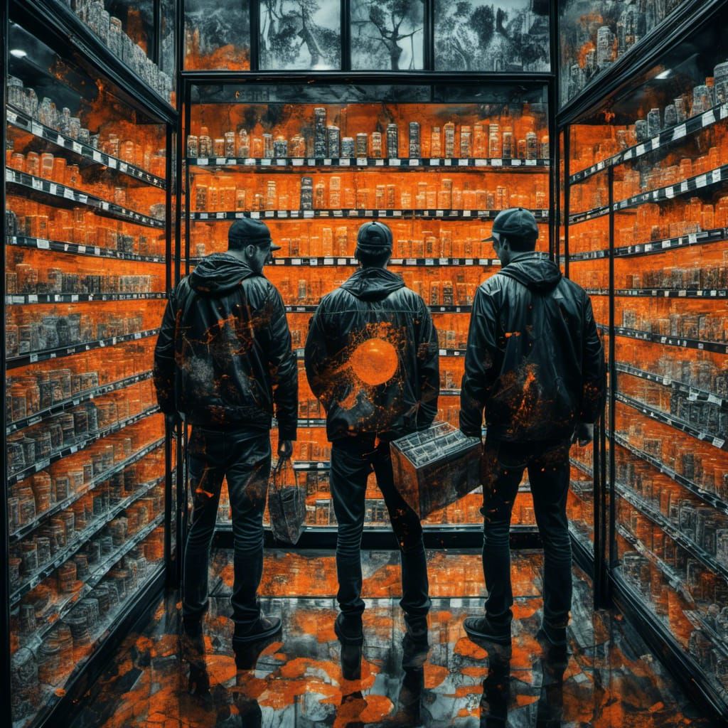 Shoplifting Double Exposure in Black and Orange