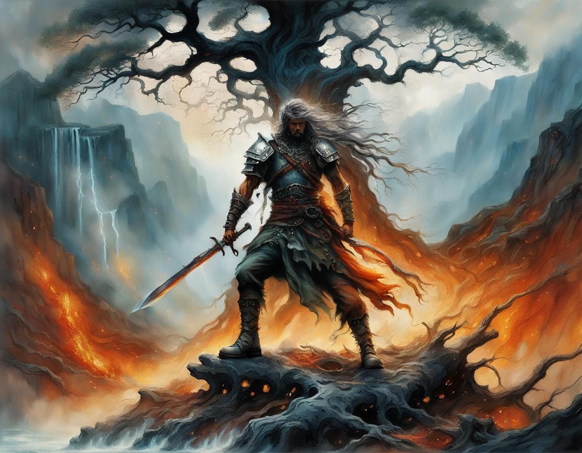 Elemental Warrior in Painterly Realism