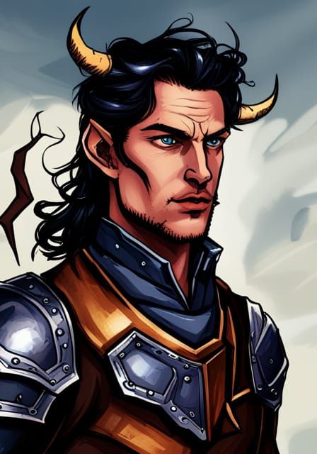 Tiefling Warrior with Horns and Leather Armor