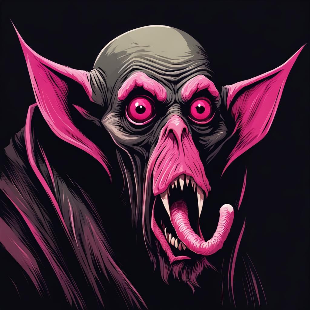 Terrifying Muzzled Nosferatu with Long Tongue