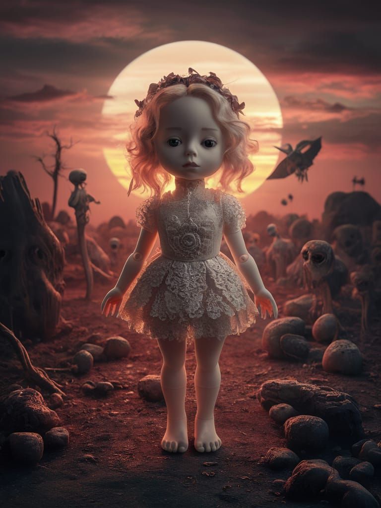 Dollequin Embodiment in Necromantic Sunset Photorealm