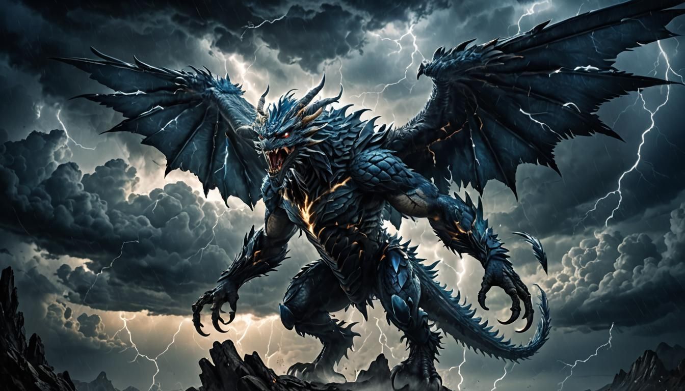 Majestic Sky Monster Soaring Through Stormy Clouds