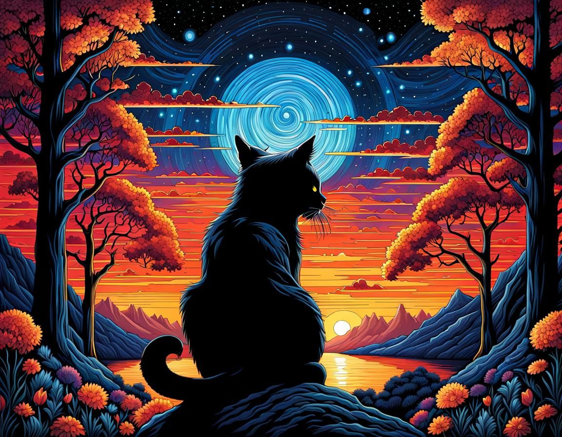 Mosaic Black Cat in Gothic Comicbook Style