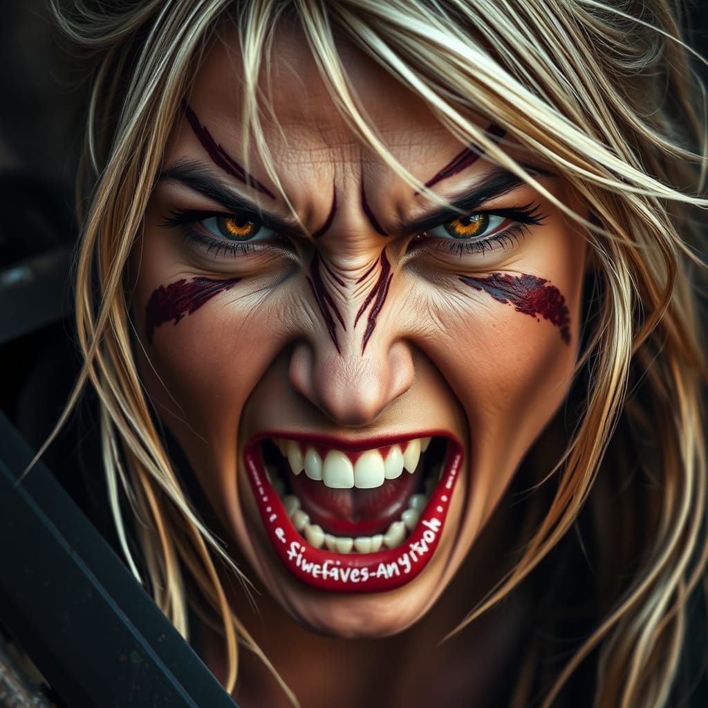 Fierce Blonde Warrior in Battle Frenzy