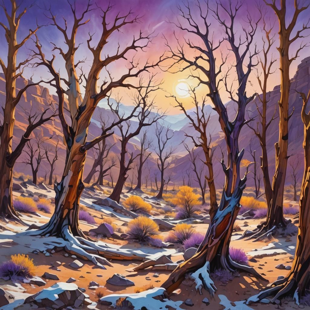 Petrified Forest: Impressionist Painting of Trees Frozen in ...