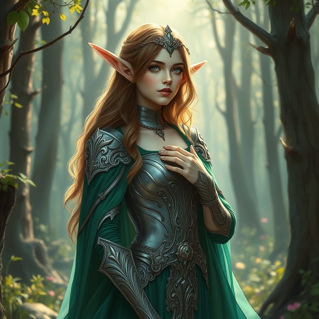 Elegant Elf Lady Portrait in Mystical Forest