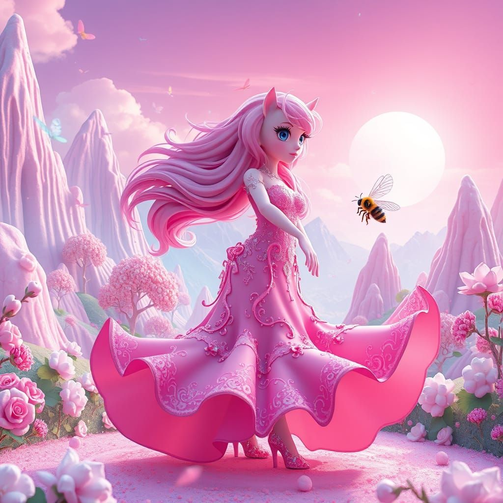 Whimsical Pink Pony Girl in Vibrant Candy Land