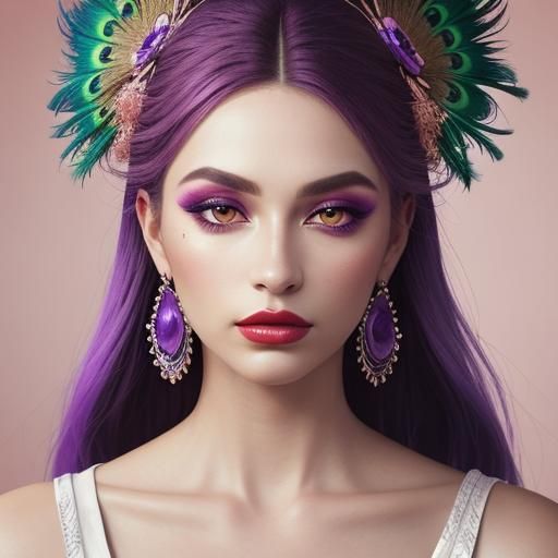 Peacock Haired Woman in High-Fashion Portrait