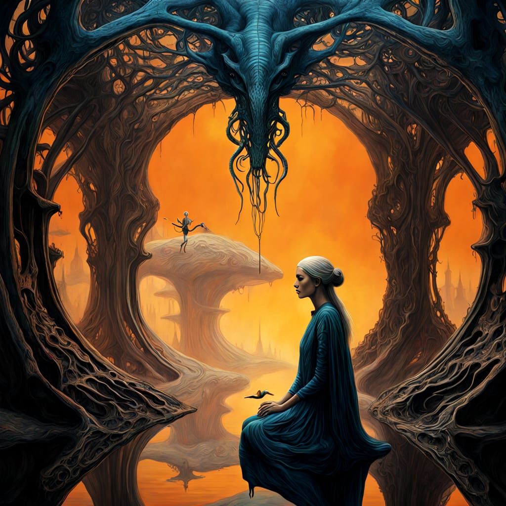 Ethereal Dreamscape with Surreal, Victorian-Inspired Woman