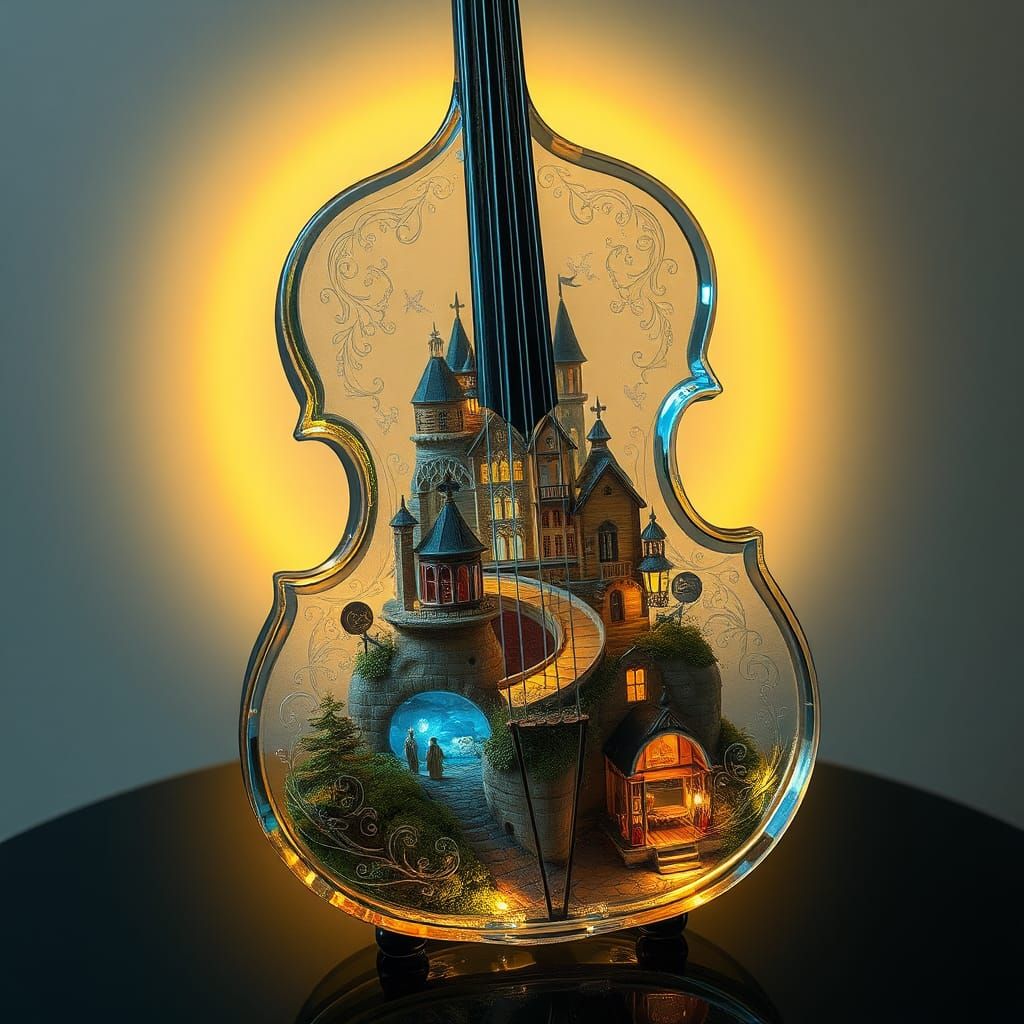 Enchanted Town Inside Ornate Glass Cello