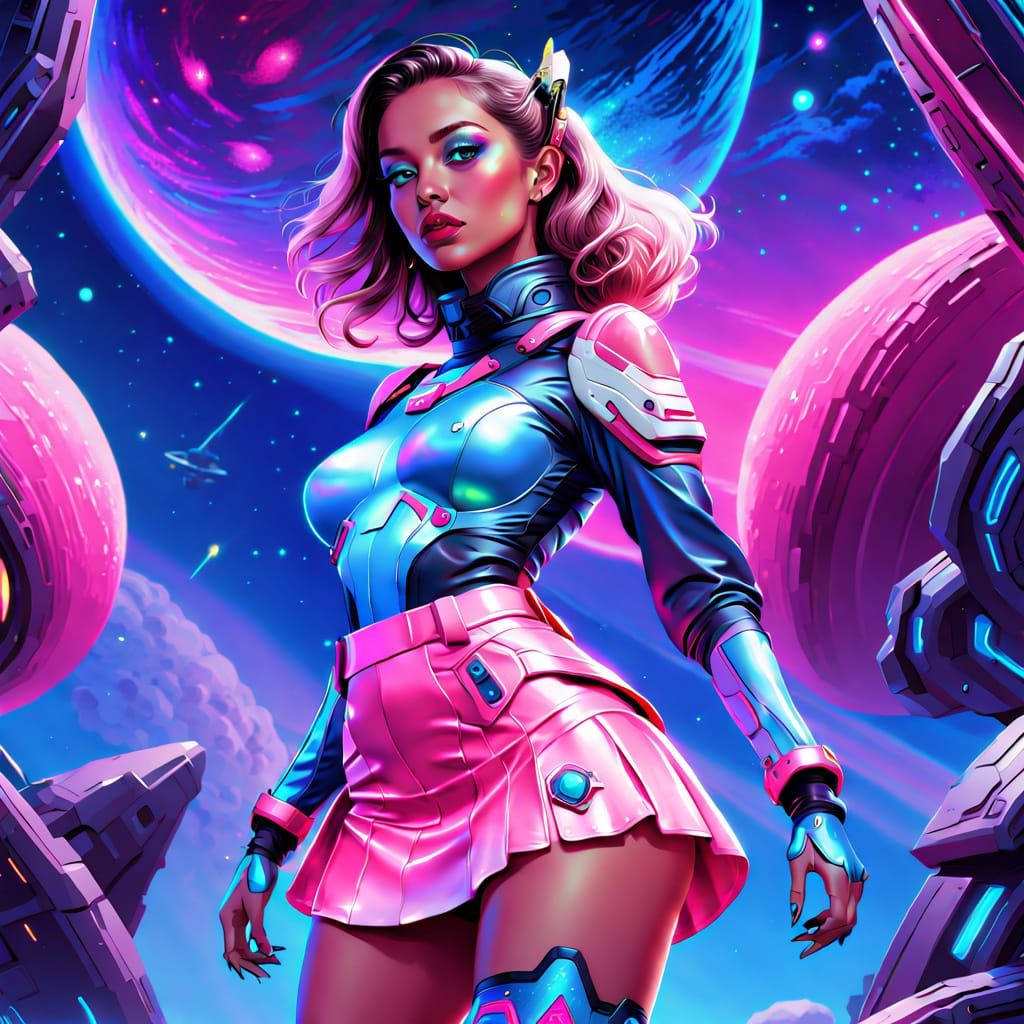 Sci-Fi Space Maiden in Neon Digital Art