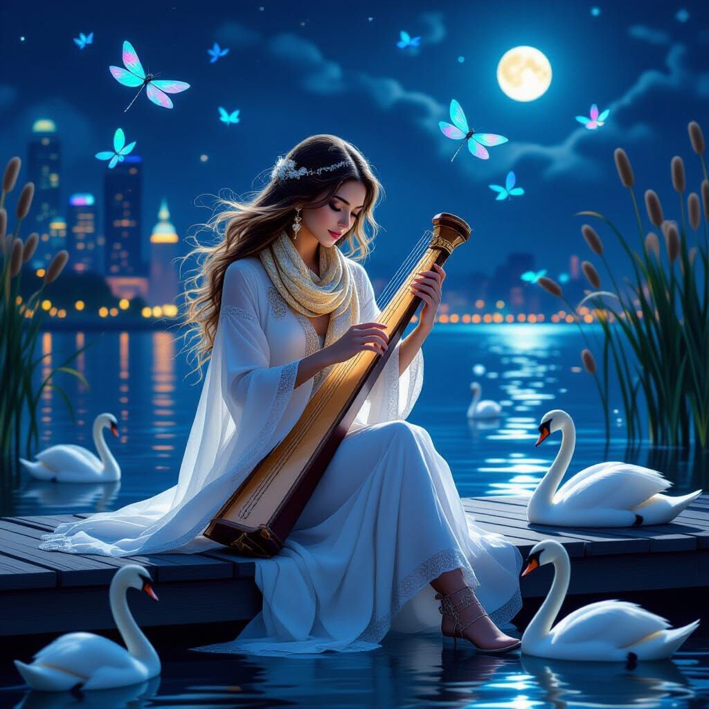 Ethereal Swan Musician by Moonlit Marina