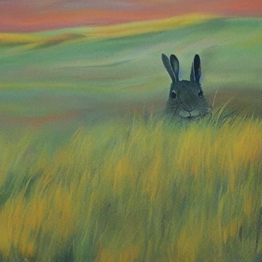 Rabbit Shadows Dance in Steppe as Wind Whispers