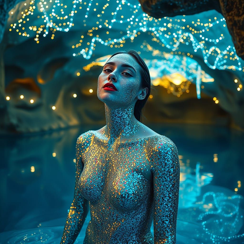 Ethereal Goddess Shines in Glittering Underground Oasis