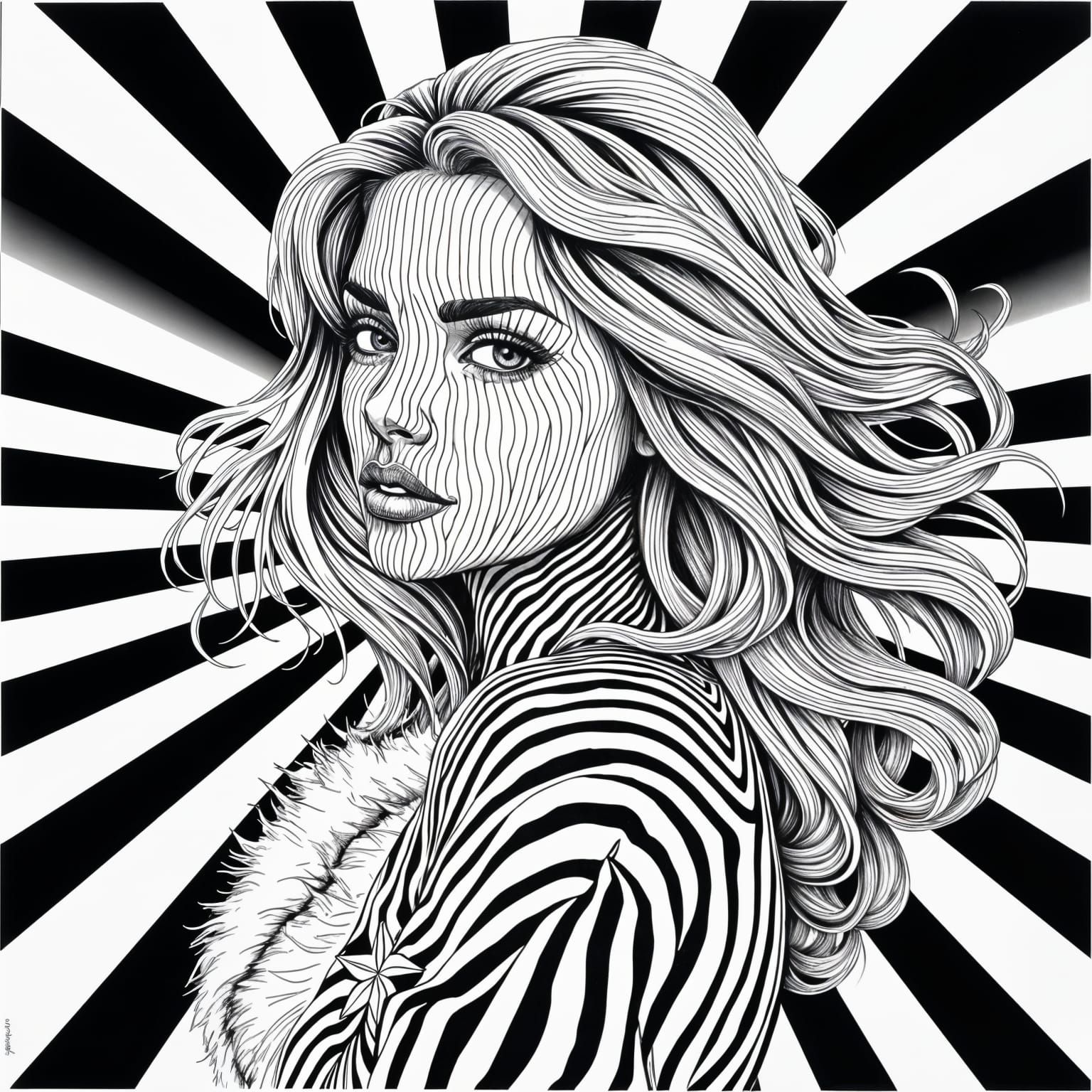 Optical Illusion Portrait in Geometric Abstraction Style