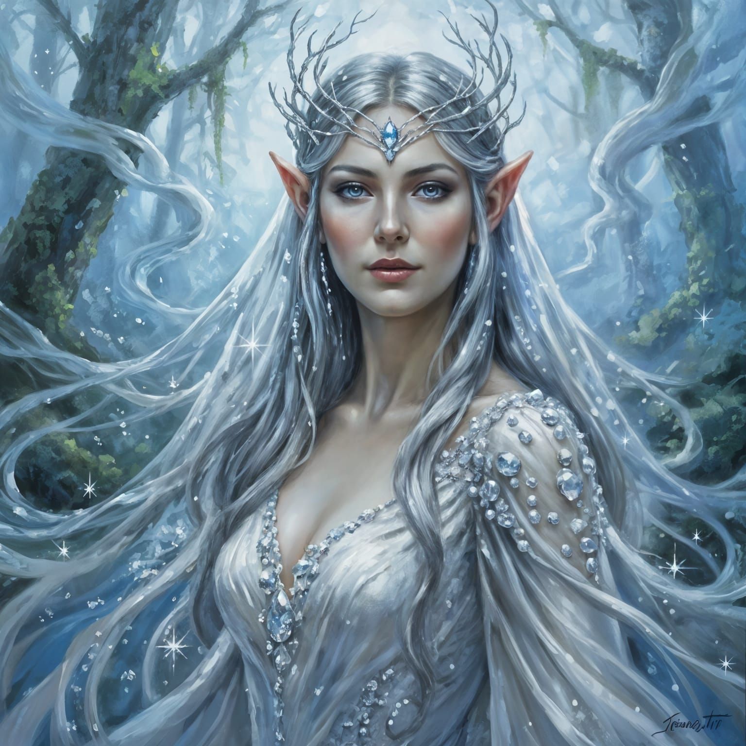 Ethereal Elven Queen in Silver Moonlight