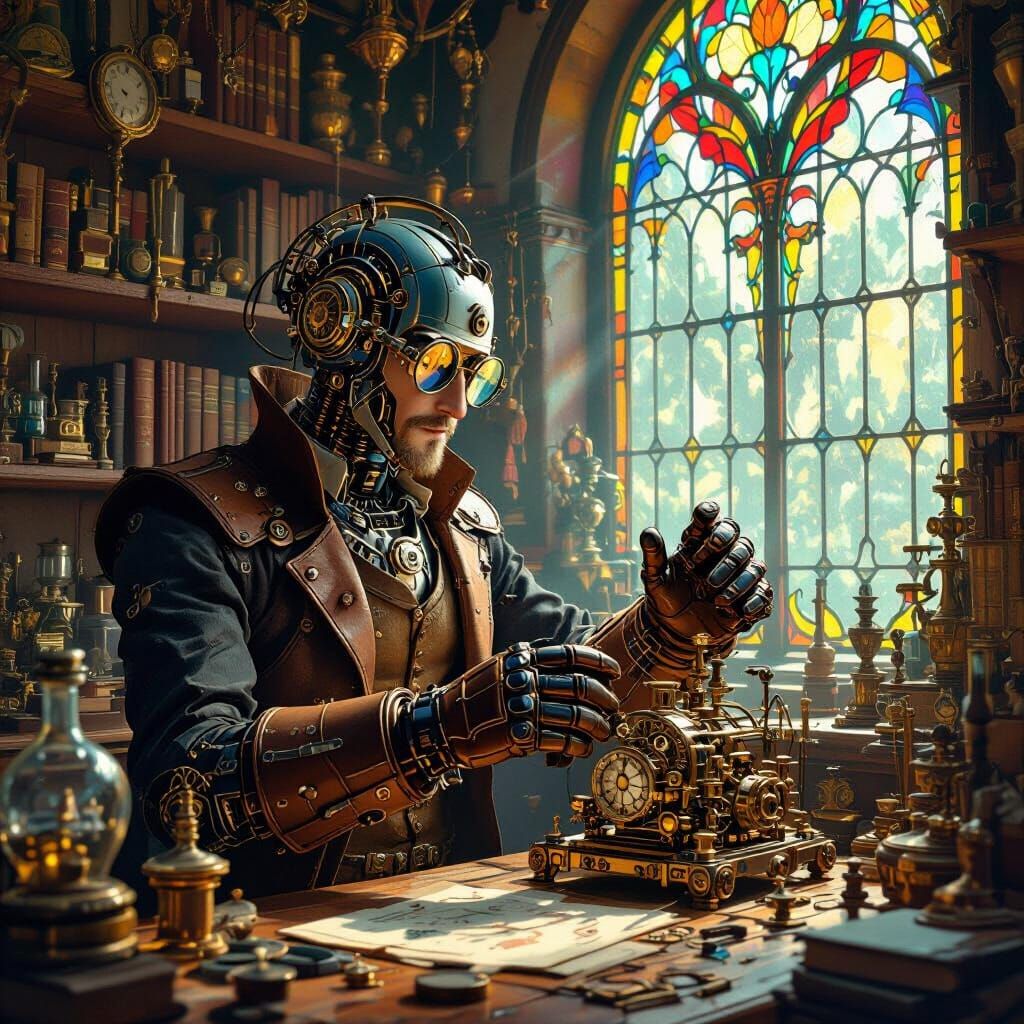 Victorian Robot Inventor in Art Nouveau Laboratory