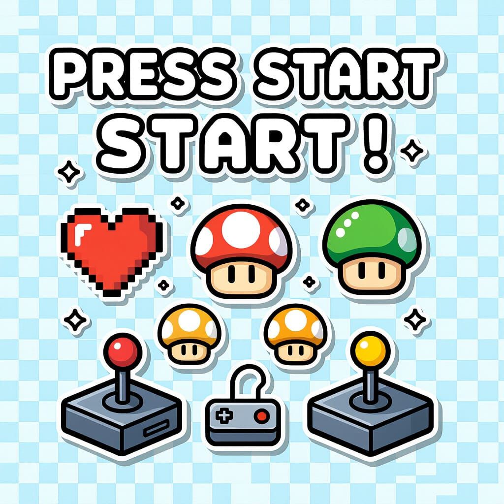 Cute "Press Start" Gaming Sticker Bundle in Minimalist Line ...