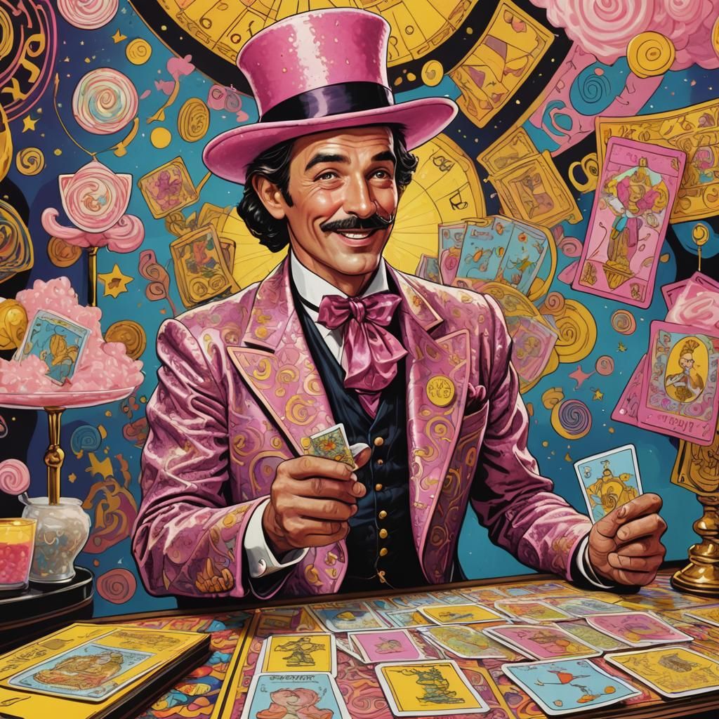 Car Salesman Magician in Whimsical Pop Art Style