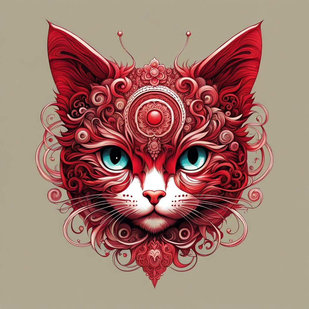 Chibi Solarpunk Cat with Ornate Lineart