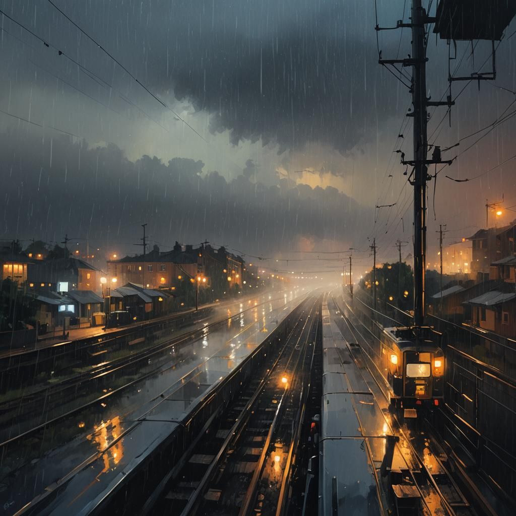 Summer Night Train Window View in Hyperrealistic Style