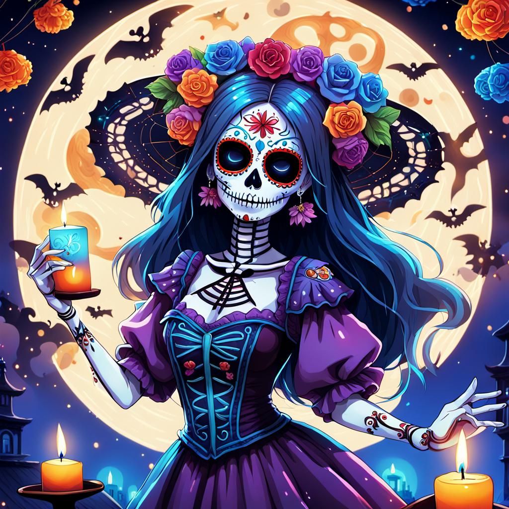 Day of the Dead Anime Party Illustration