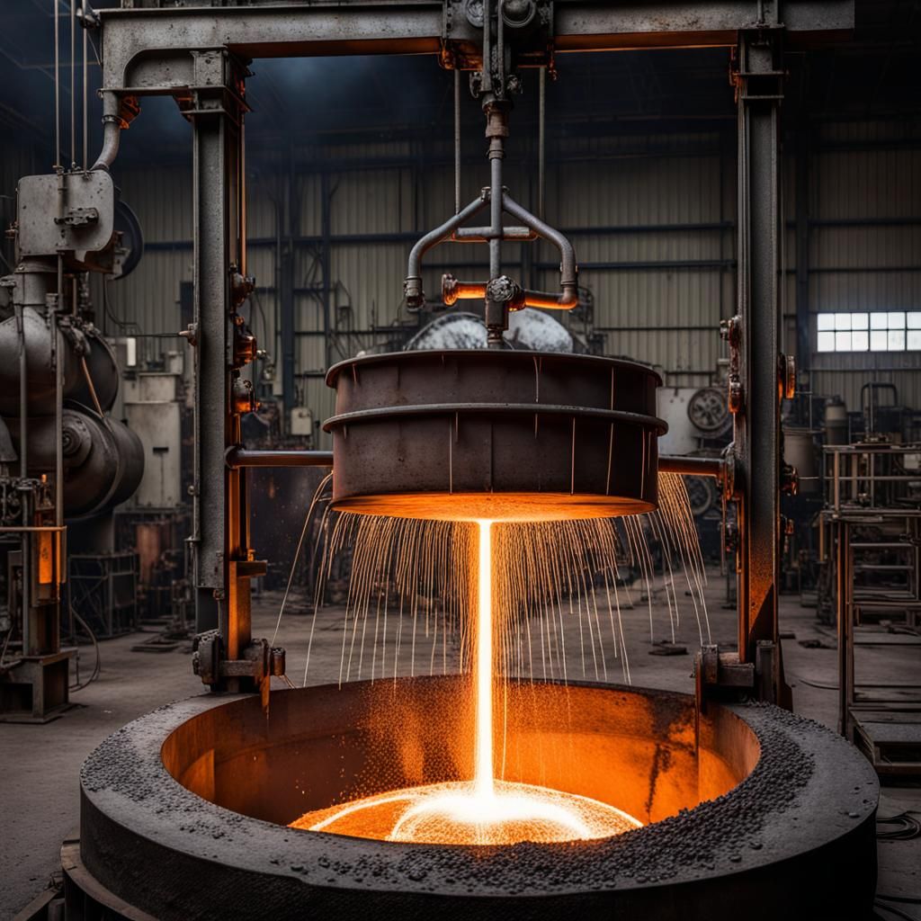 Industrial Iron Casting with Sparks and Flames
