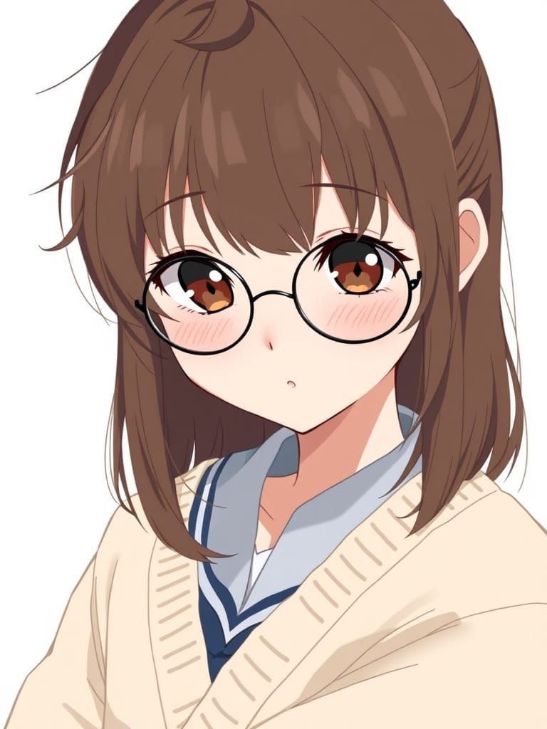 Girl with Chestnut Bangs in Anime Style