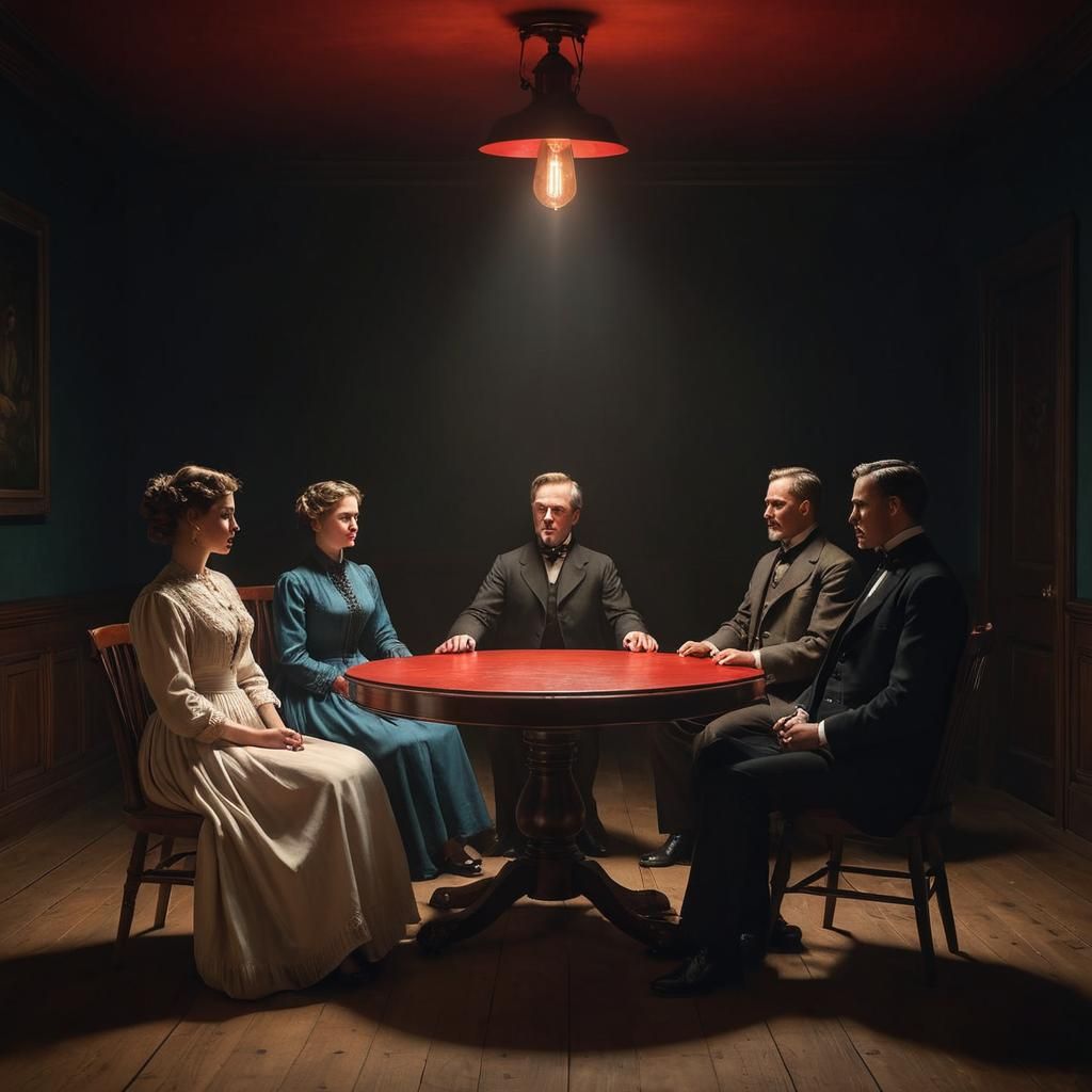 1905 Seance with Levitating Table in Dark Room
