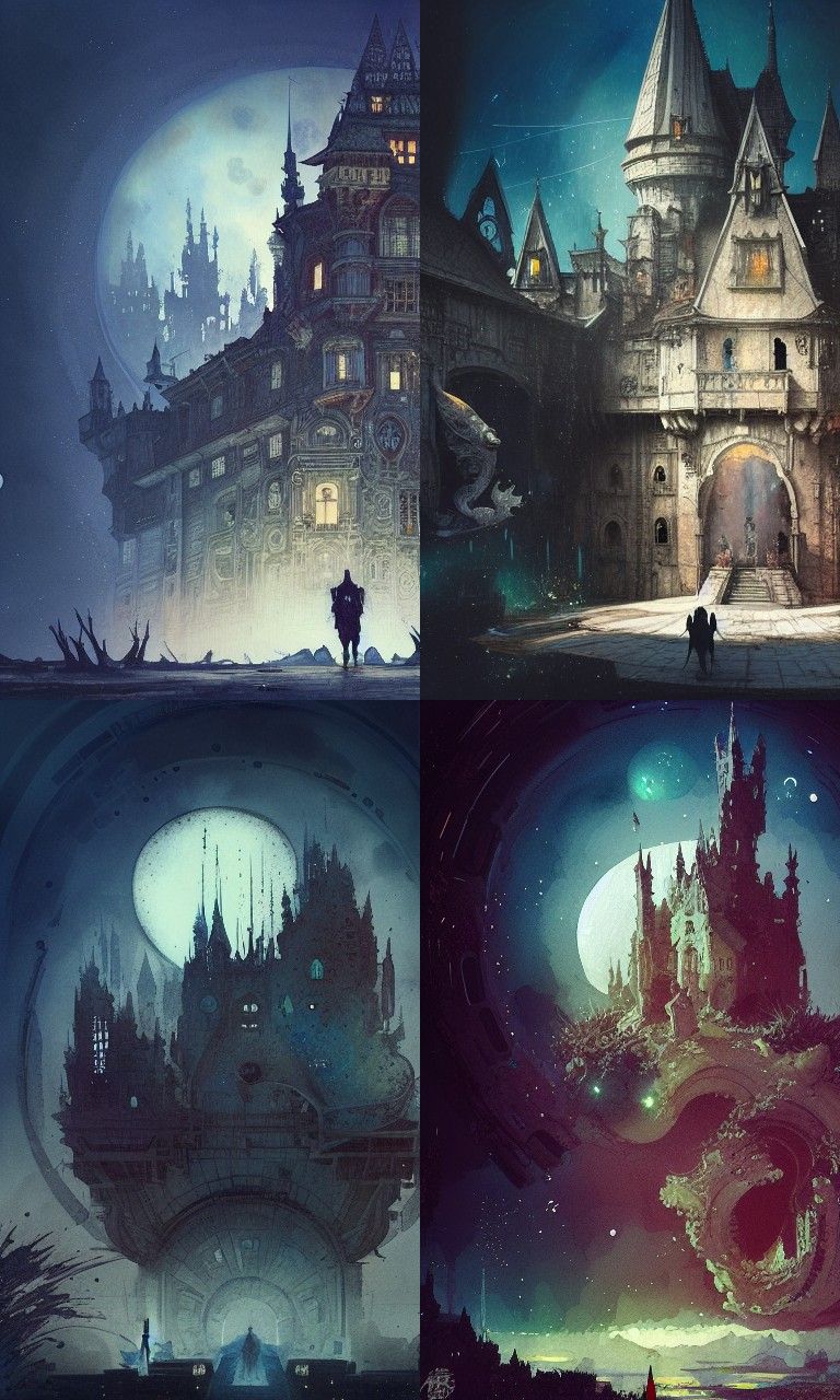 Surreal Castle in Space: Digital Mixed Media Art