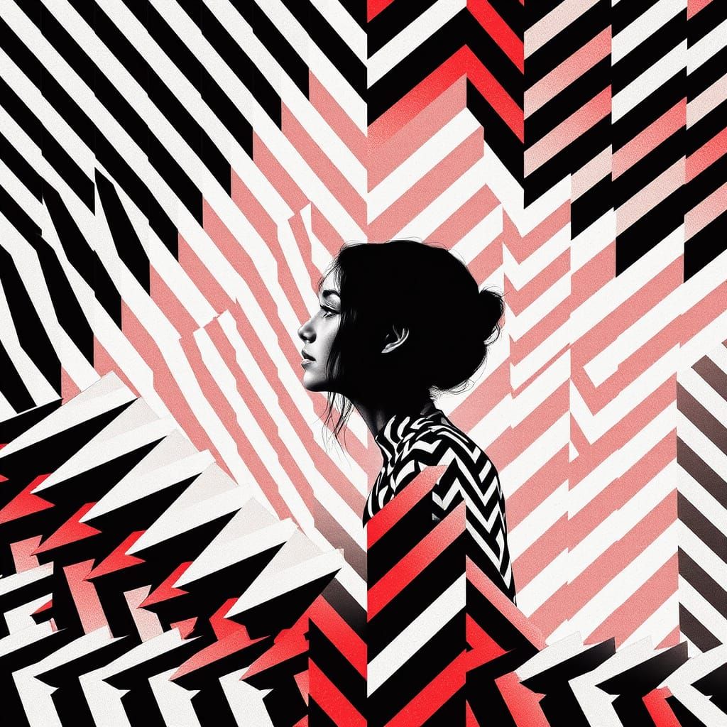 Fractured Labyrinth in Hypnotic Black, White, and Crimson