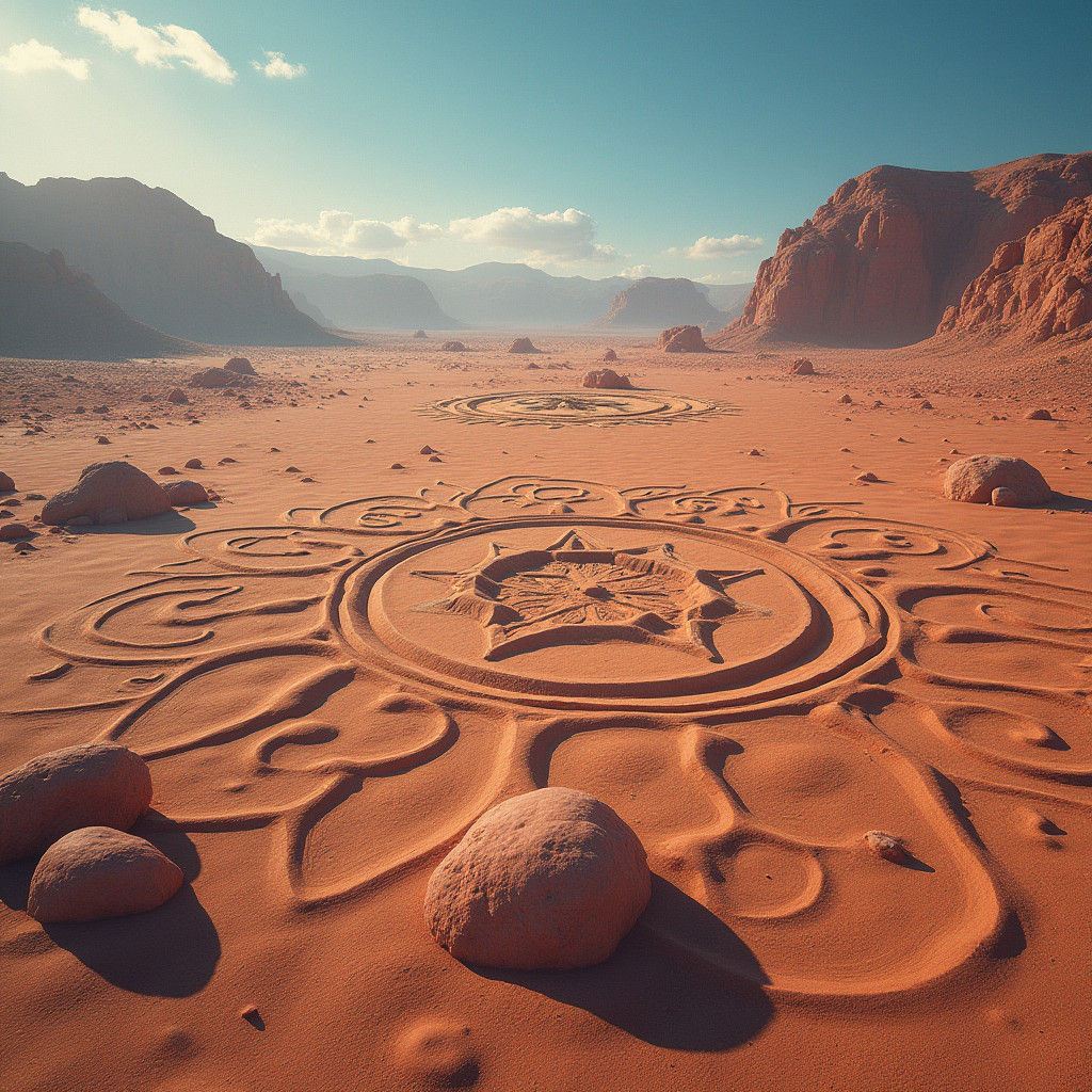 Palpa Geoglyphs: Detailed Matte Painting in Deep Color