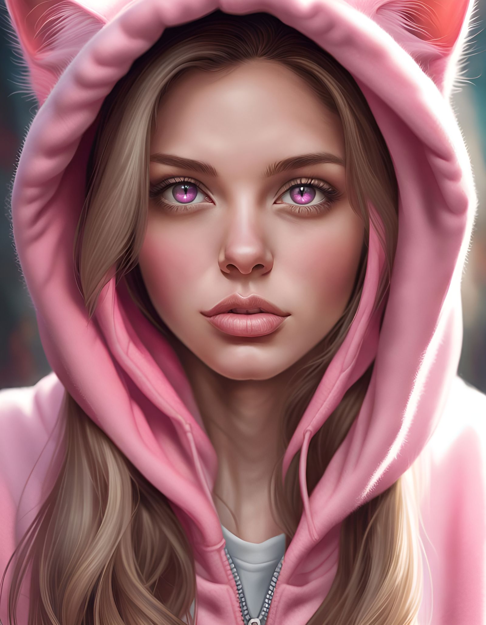 Woman in Pink Hoodie: Digital Art Illustration