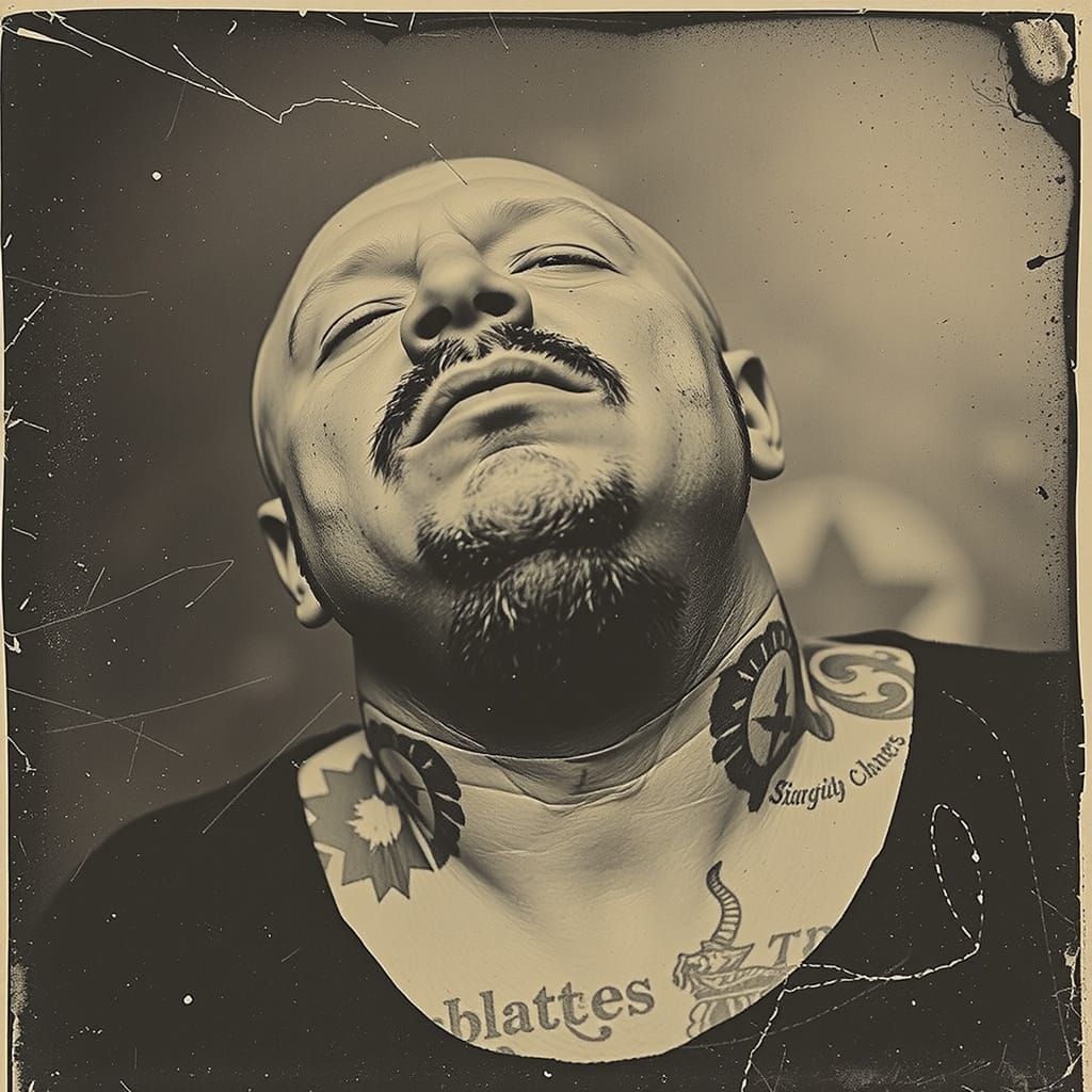 Tattooed Gangster Portrait in 1900s Photogravure Style