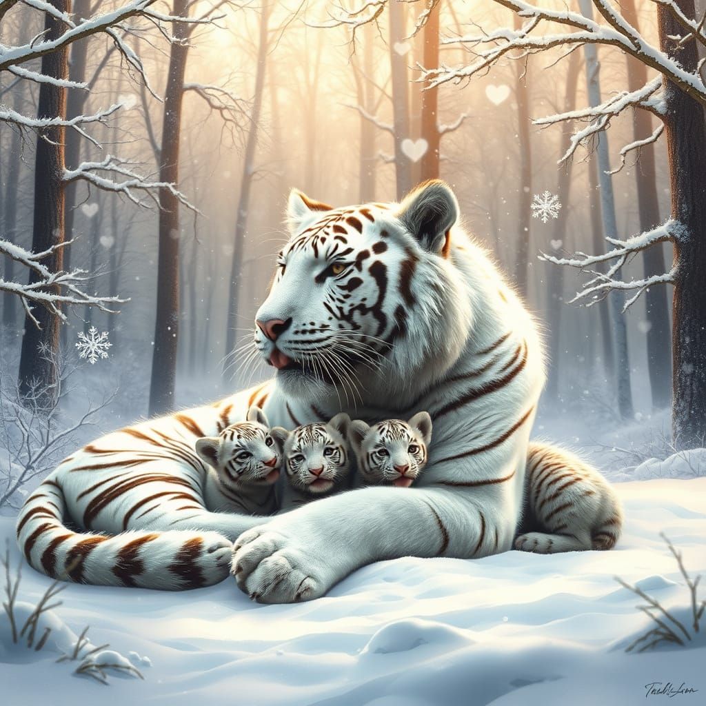 Majestic White Siberian Tiger in Winter Wonderland